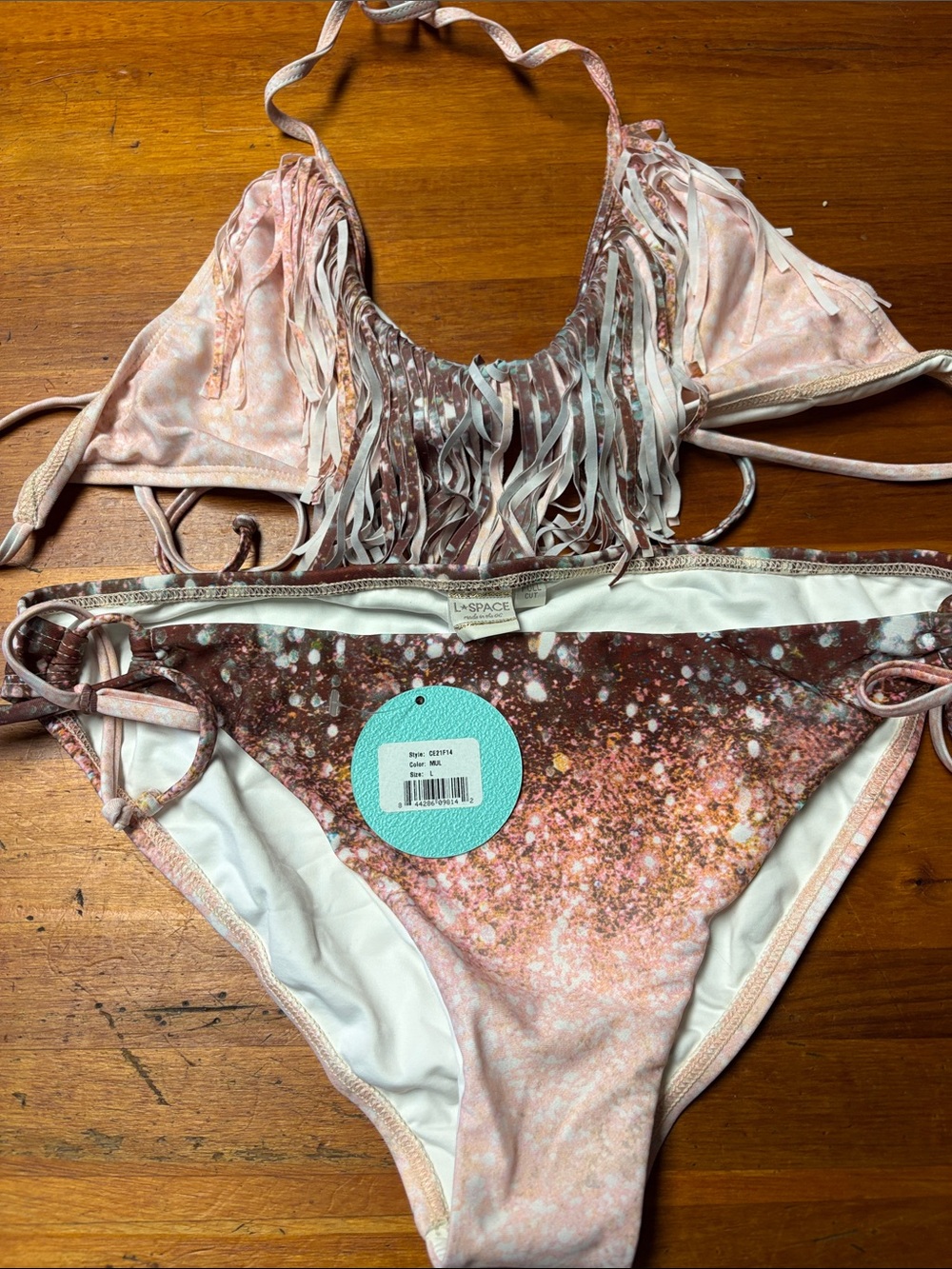 l*space Pink and Brown Glitter Fringe Bikini Set